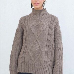 SOLD OUT Shaina Mote Lorca Cable Knit Turtleneck Sweater - Taupe
